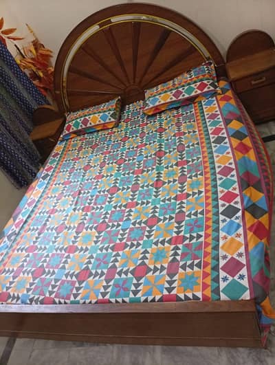 Sunburst Design Bed + Side Tables