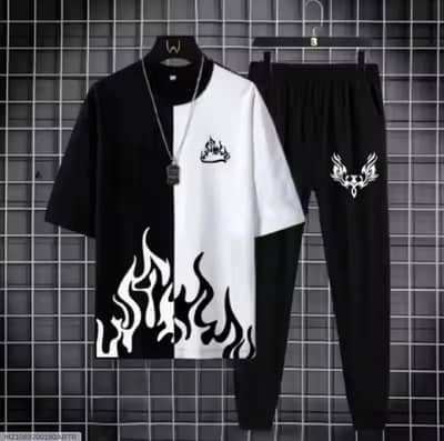 Black Flame Print Track Suit for Men Micro Interlock