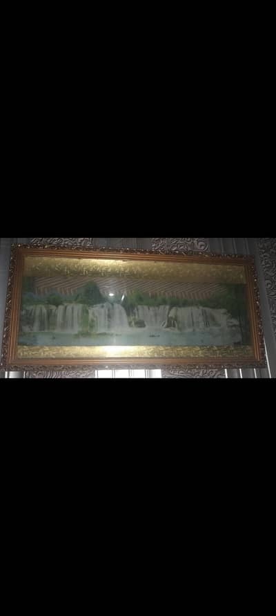 Beautiful Large Waterfall Scenery With Golden Frame