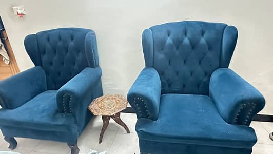 Chairs - Coffee Chairs - Two Blue Wingback Armchair For Sale