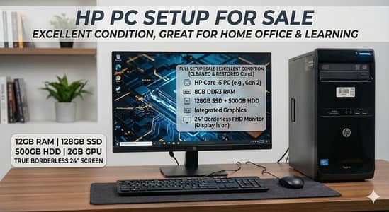 HP Core i5 PC Setup - 12GB RAM - 2GB Graphics - Borderless 24"