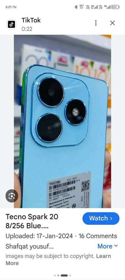Tecno Spark 20 blu