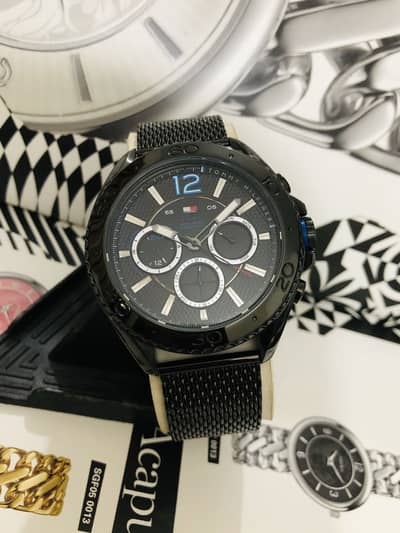 HILFIGER-BLACK-CHRONOMETER-NEW WATCH-SEIKO CITIZEN CASIO ARMANI FOSSIL