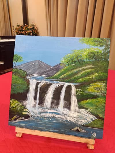 handmade acrylic painting waterfall landscape