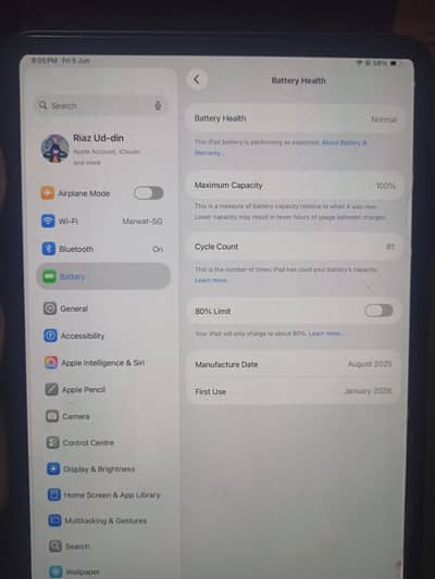 IPAD M5 | 11 Pro | 256 GB | 100% Health