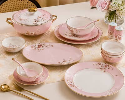 Pink Floral Ceramic Dinner Set