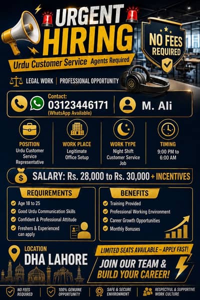 Urgent Hiring in DHA Lahore
