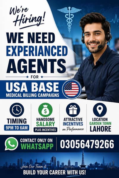 We require USA Based Call Centre Agents ( only For Medical Billing )