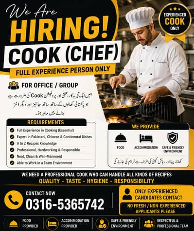 Experienced Cook Required For Office / Staff