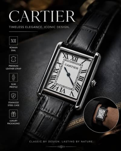 Cartier Style Leather Watch | Roman Dial