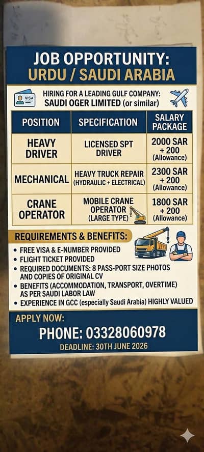 Jobs available in Saudi Arabia