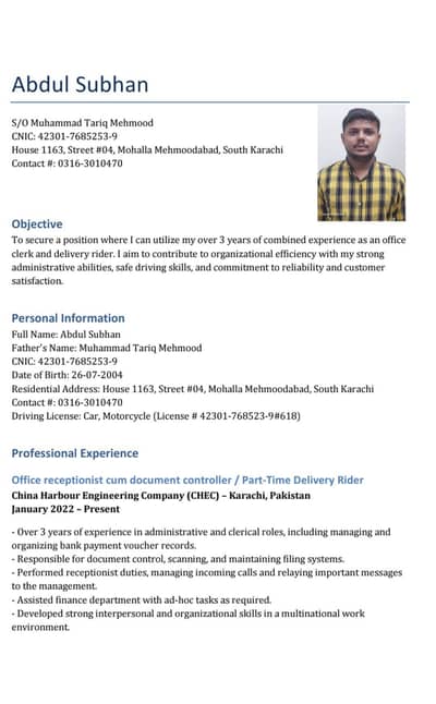 I need car driver job