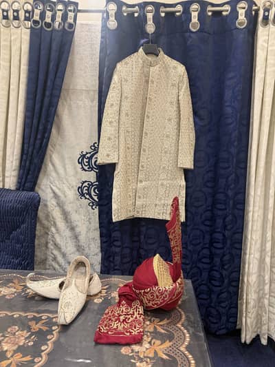 Premium Wedding Sherwani + Turban + Khussa | Excellent Condition
