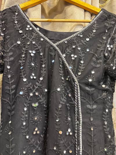 Black Net 3 Piece Maxi Suit with Mirror Work – Ready to Wear