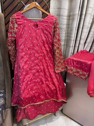 Elegant Pink Silk Frock Suit with Dupatta – 3 Piece