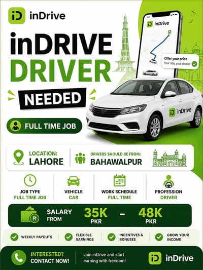 Driver needed for INDRIVE in Lahore
