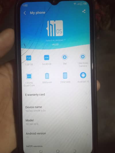 Tecno Spark 6 Go  3/64 only set . touch crack.