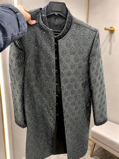 Luxury 3 Piece Sherwani For Men with black Kameez Shalwar