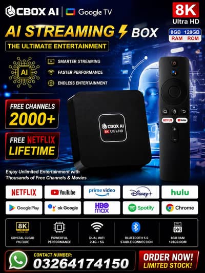 Cbox ai LATEST ANDROID TV BOX WITH VOICE REMOTE 8GB/128GB
