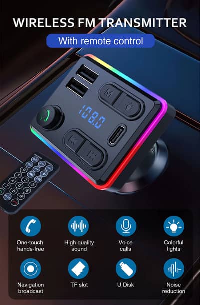 Car Charger Adapter FM Transmitter Radio Receiver,+Remote Type-C+USB