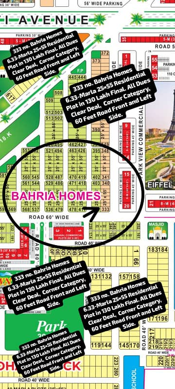 333 no. Bahria home 6.33-Marla (25 by 55) Residential Plot in 130 Lakh. All Dues Clear Deal, 60 Feet Toad Corner Category. Best Location For Constructing Your Dream House In Bahria Town Lahore.