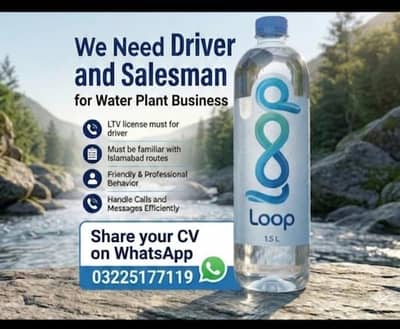 Driver and Salesman required for Mineral Water Company