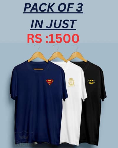 Premium Cotton Jersey T-Shirts Pack of 3 Navy White Black
