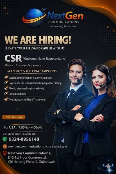 CSR (Customer Sales Representative) required for American Call Centre