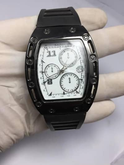 Rubber plain Strap Men's Unisex 12 Hour Format