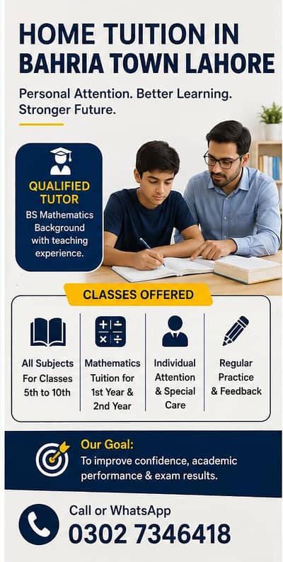Experienced Tutor for 5th to Matric, Intermediate & Science Subjects