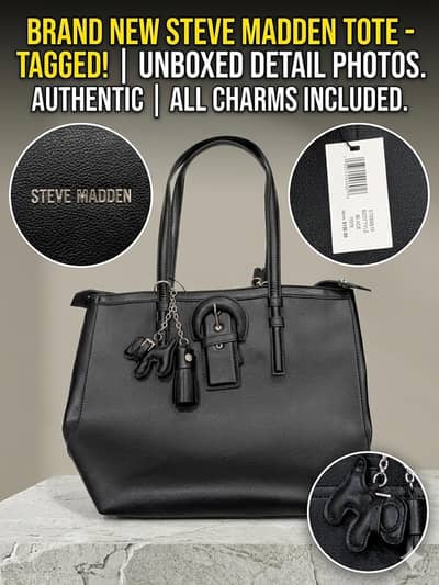 Original Steve Madden Black Tote Purse For Women Brand New USA Import