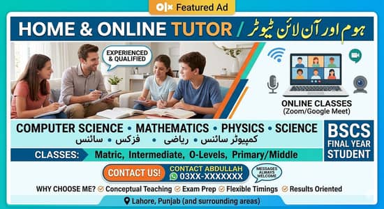Home & Online Tutor Available | Expert in Maths, Science & Computer