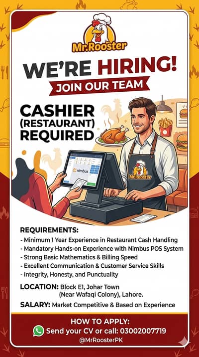  STAFF REQUIRED: RESTAURANT CASHIER