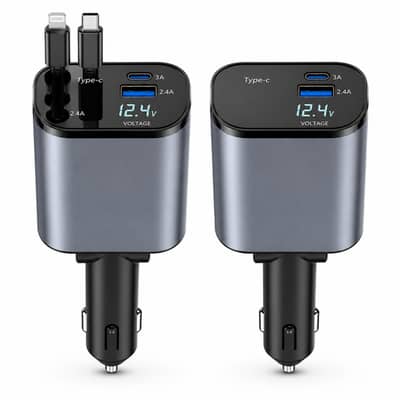 All-in-One 4-in-1 Car Fast Charger with LED Voltage Monitor
