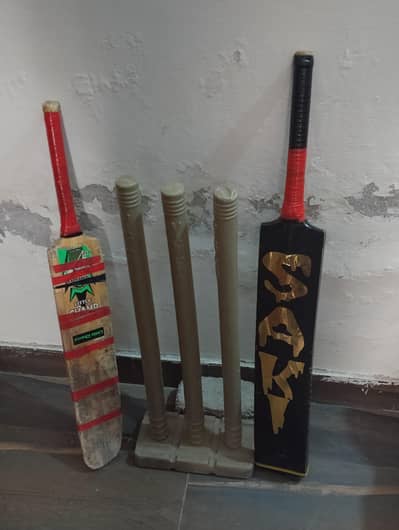 Two bats and wicket for sale
