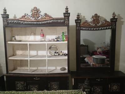 Urgent Sale – Wooden Dresser with Showcase & Mirror | Good Condition