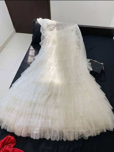 Beautiful white tiered party wear  gown