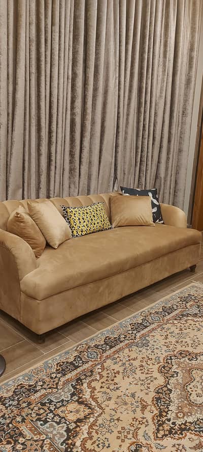 newly poshish golden velvet 3 seater sofa