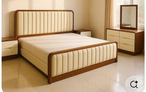 wooden bed, wooden almari, shesham wood bed, bed set, bed side tables