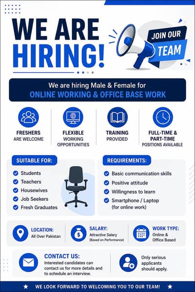 WE ARE HIRING male and female for work