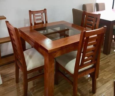 4 seater dining table set, wooden table, wooden chairs, round dining