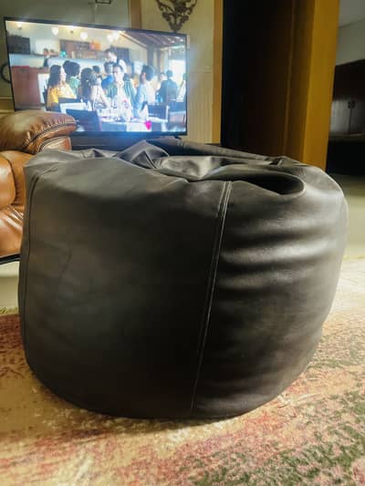 Chocolate brown leather bean bag