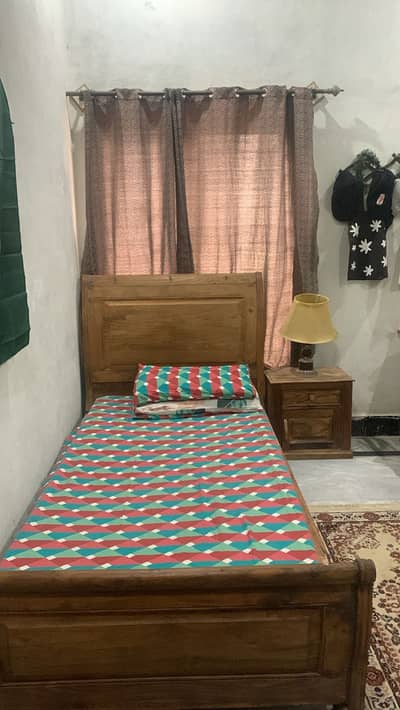single bed with side table and free single mattress |made of pure wood