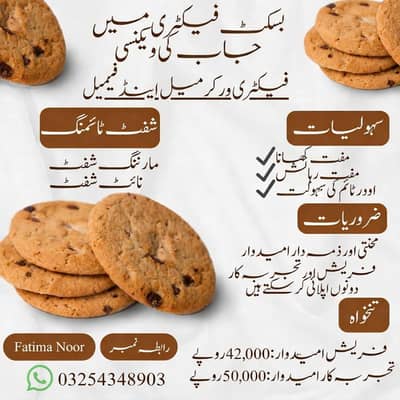 Biscuit factory staff required | Male&Female | Lahore