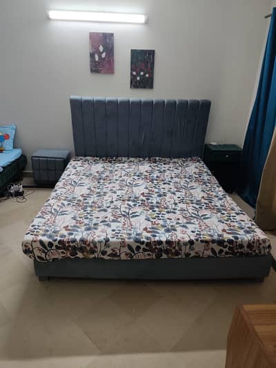 King Size Bed with Mattress & One Side Table - Good condition