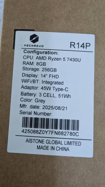 Mechrevo R14P - Ryzen 5 7430U | 8GB RAM | 256GB SSD 14" HD Display
