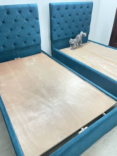 Single Beds with Side Table & Mattresses, Curtains Excellent Condition