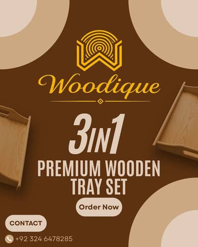 3 in 1 Premium Wooden Tray Set (S, M, L) – Box Packed