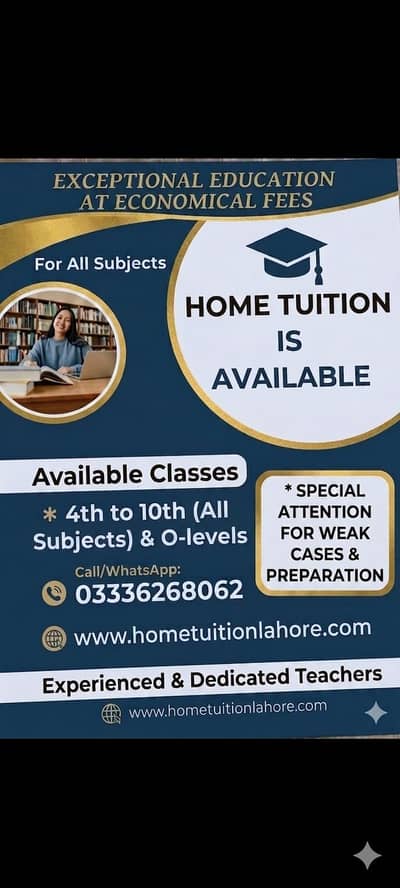 Professional Home Tutor Available in Lahore ,