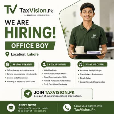  Office Boy Required in Lahore | TaxVision. Pk